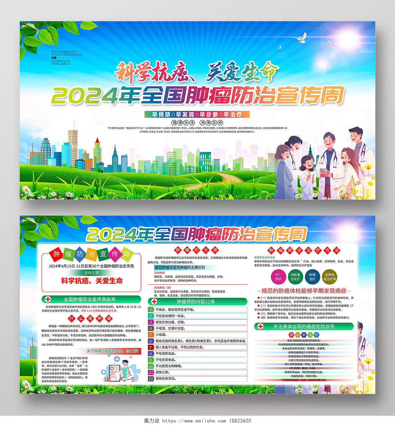 绿色清新2024年全国肿瘤防治宣传周宣传知识展板
